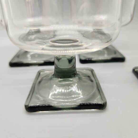 Nordic Wine Cocktail Glasses Gray Smoke Midnight Federal Square Foot MCM Set 4 - Picture 4 of 7